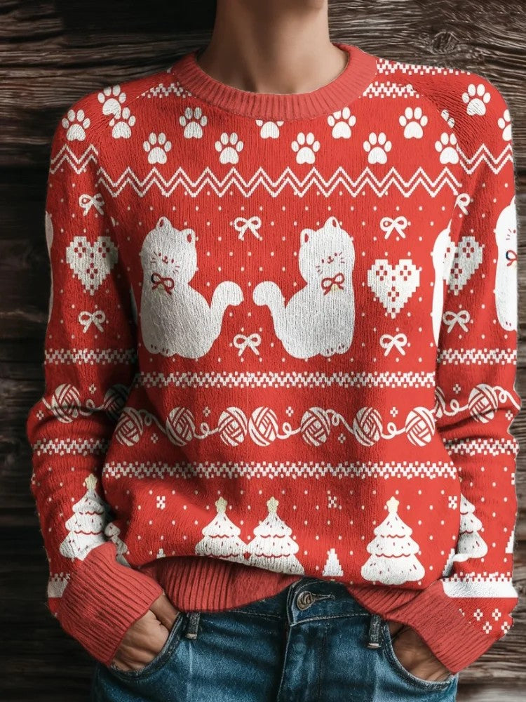 Cutesy Christmas Cat Knit Sweater