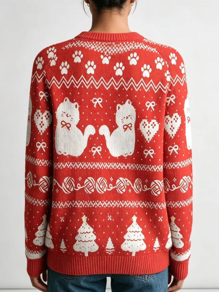 Cutesy Christmas Cat Knit Sweater