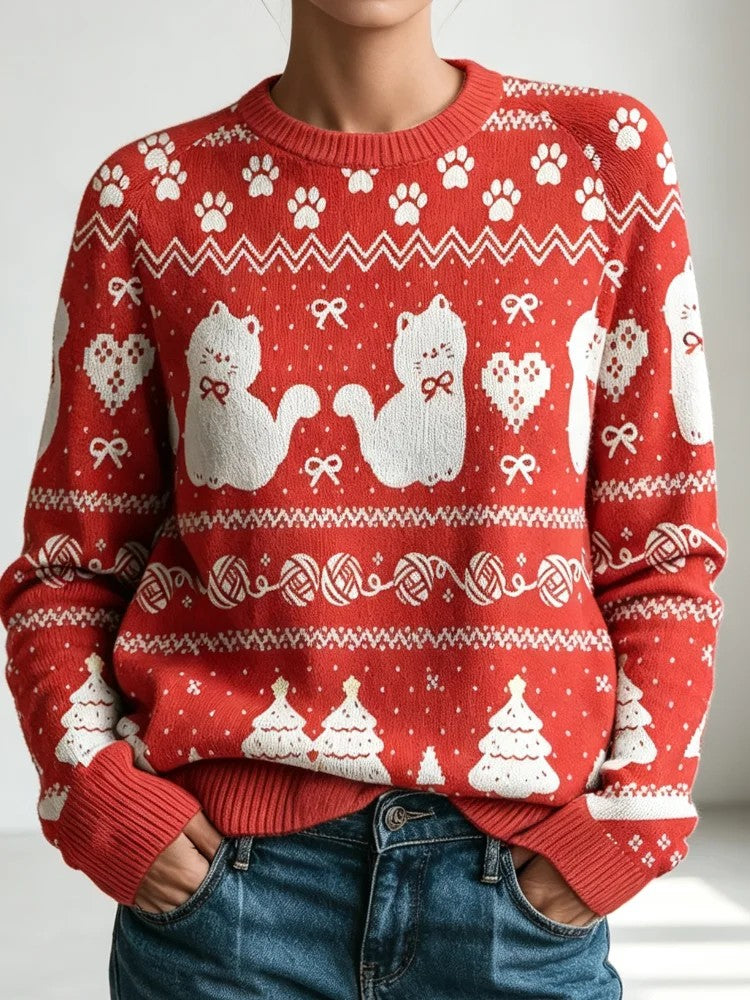 Cutesy Christmas Cat Knit Sweater
