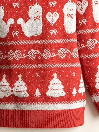 Cutesy Christmas Cat Knit Sweater
