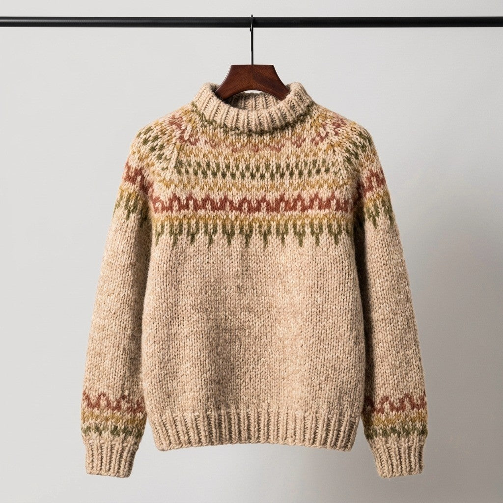 Davos Fair Isle Knit Sweater - Oatmeal Khaki