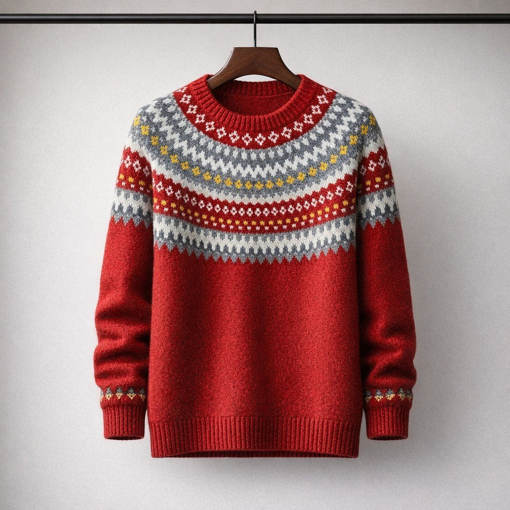 Davos Fair Isle Merino Wool Sweater - Crimson