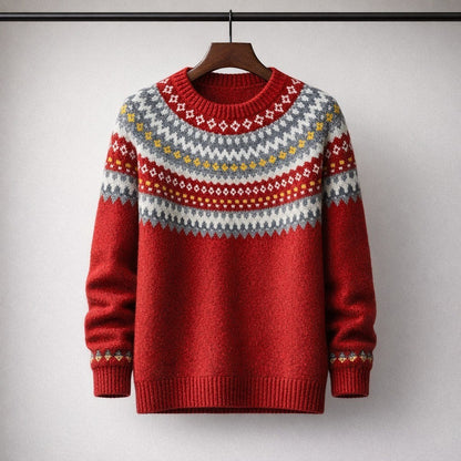 Davos Fair Isle Merino Wool Sweater - Crimson