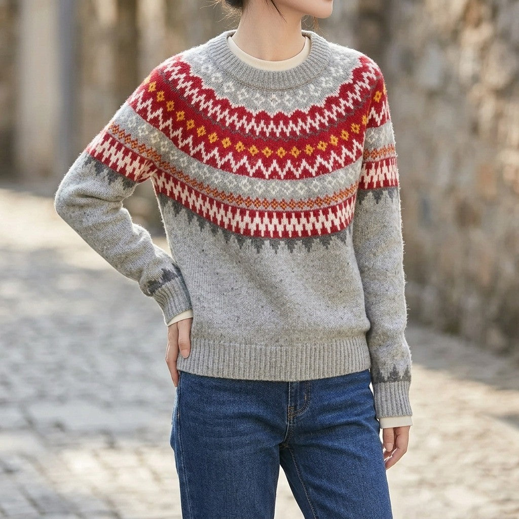 Davos Fair Isle Merino Wool Sweater - Heather Gray