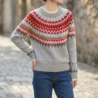 Davos Fair Isle Merino Wool Sweater - Heather Gray