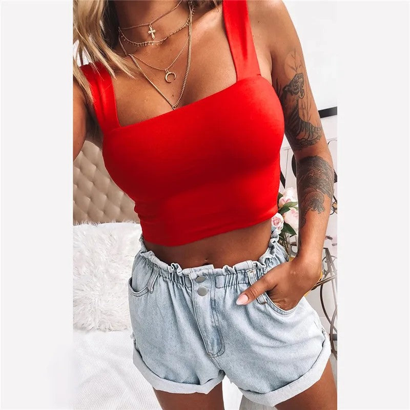 Diano Square Neck Crop Top - Crimson