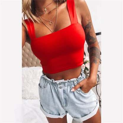Diano Square Neck Crop Top - Crimson