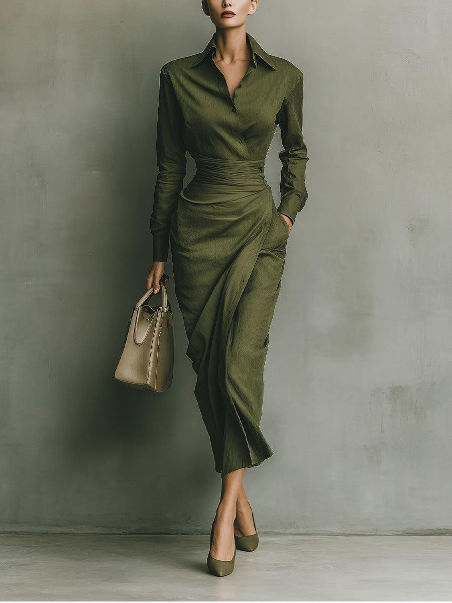 Dona Cotton Blended Maxi Dress - Olive