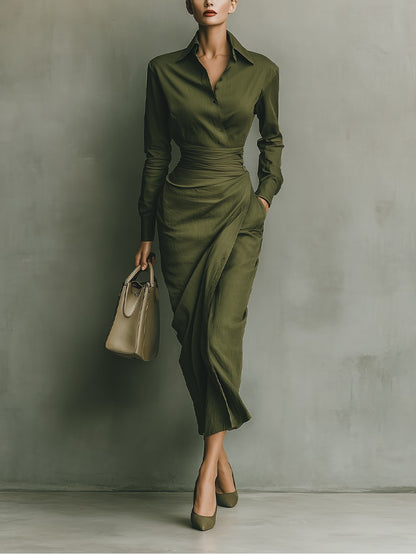 Dona Cotton Blended Maxi Dress - Olive