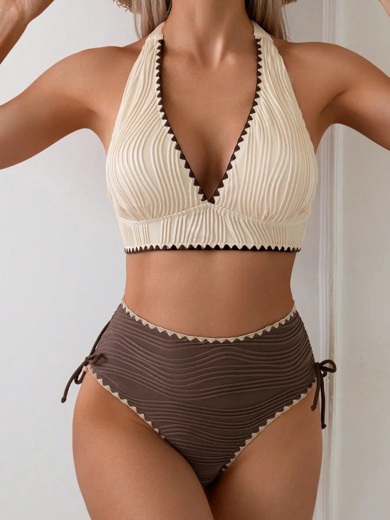 Duchess Khaki Patchwork Bikini Set - Mocha