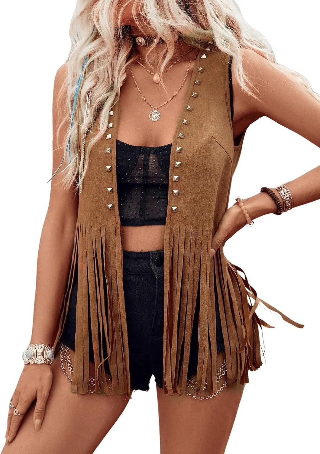 Sedona Faux Suede Fringe Vest - Camel
