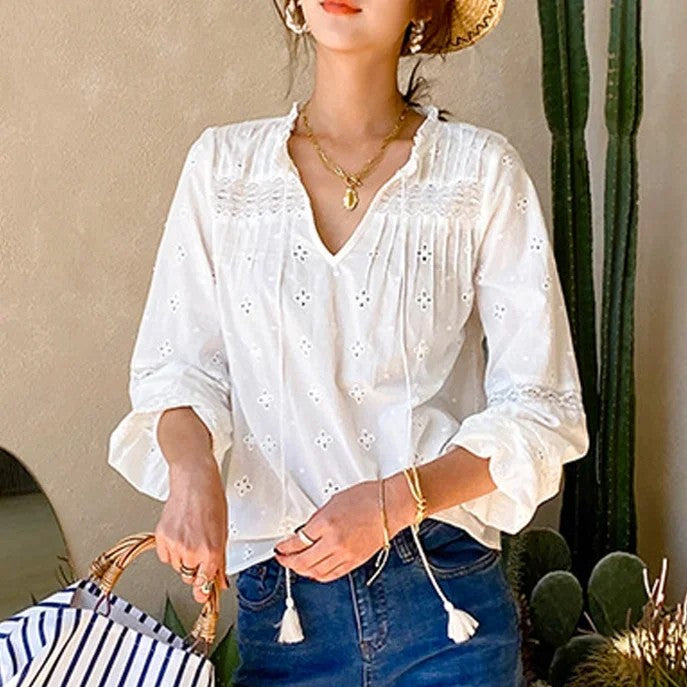 Elara 100% Cotton Lace Blouse
