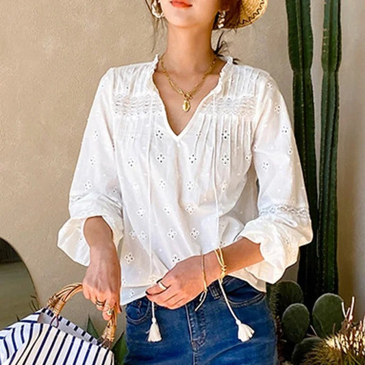 Elara 100% Cotton Lace Blouse