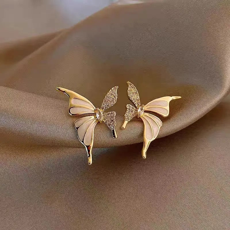 Elara Enamel Butterfly Studs - Cream Gold
