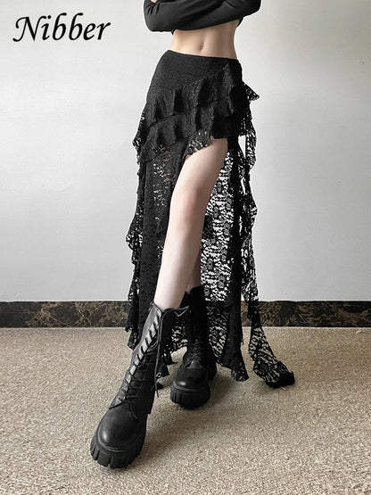 Seraph Ruffle Hem Skirt - Onyx