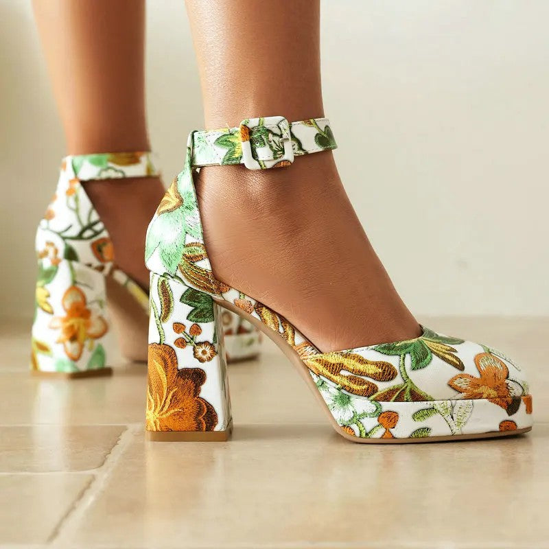 Fidenza Floral Platform Heels - Marigold