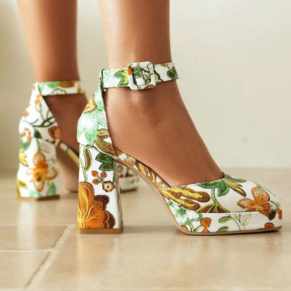 Fidenza Floral Platform Heels - Marigold