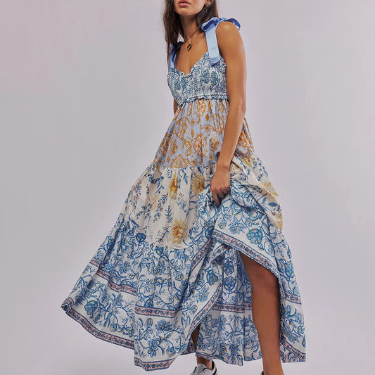 Fiorella Floral Tie-Shoulder Maxi Dress