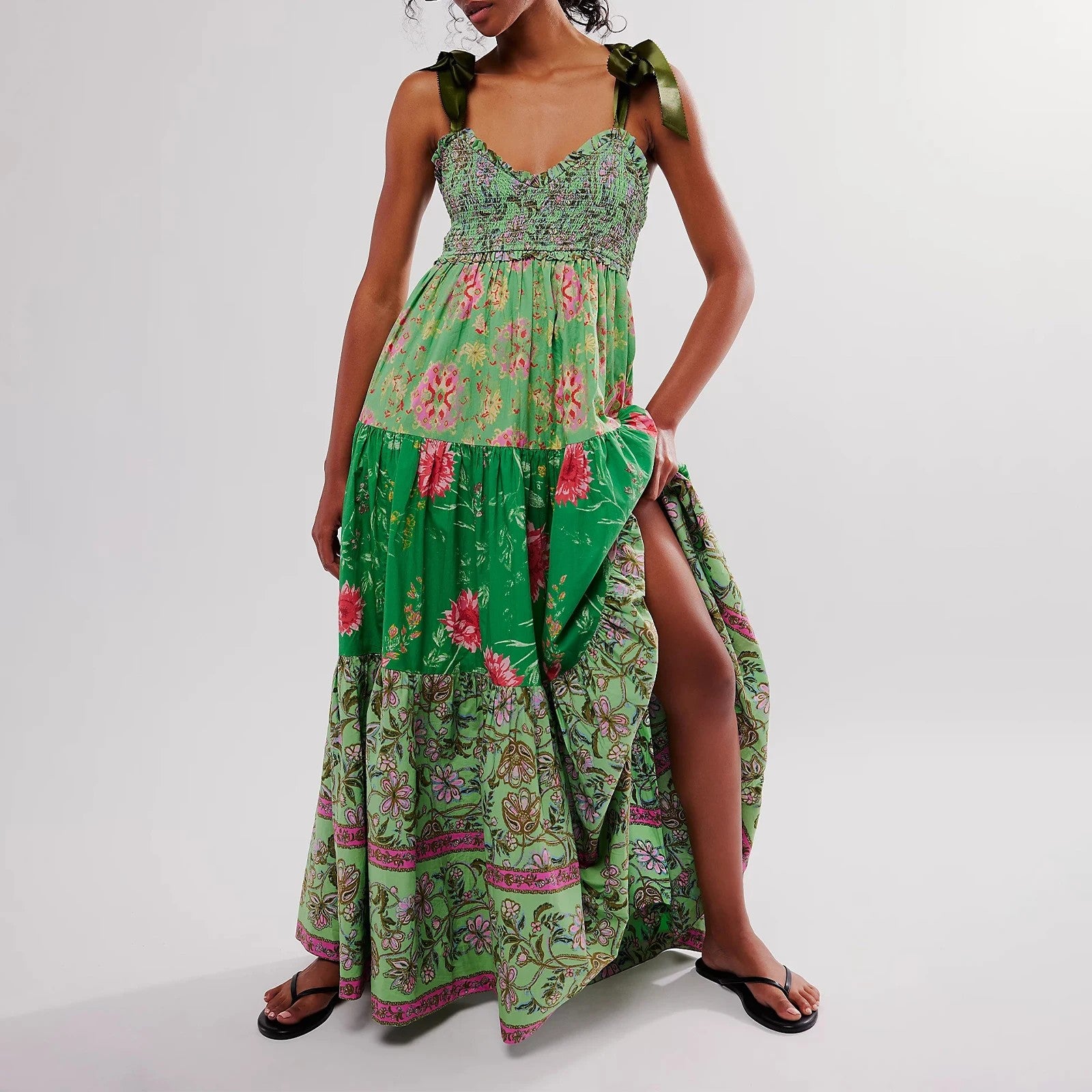 Fiorella Floral Tie-Shoulder Maxi Dress