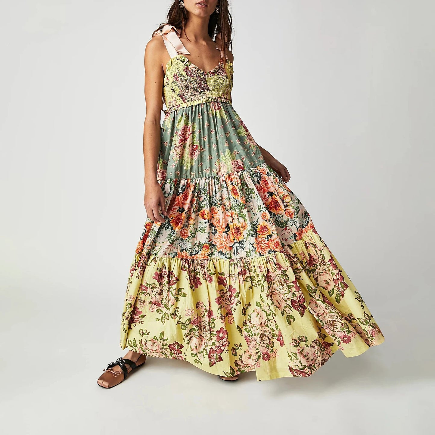 Fiorella Floral Tie-Shoulder Maxi Dress