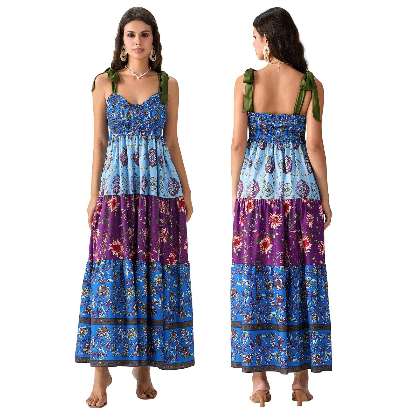 Fiorella Floral Tie-Shoulder Maxi Dress - Sapphire Violet Floral