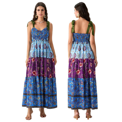 Fiorella Floral Tie-Shoulder Maxi Dress - Sapphire Violet Floral