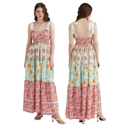 Fiorella Floral Tie-Shoulder Maxi Dress - Apricot Bloom Floral
