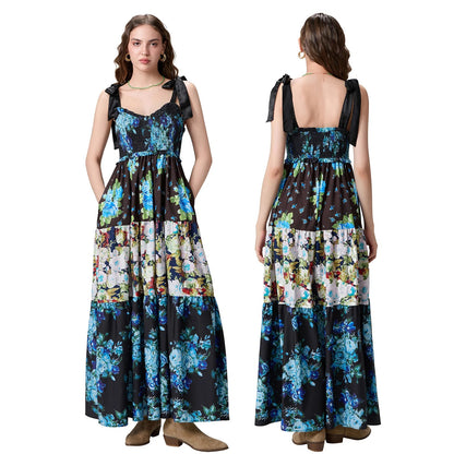 Fiorella Floral Tie-Shoulder Maxi Dress - Cobalt Night Floral