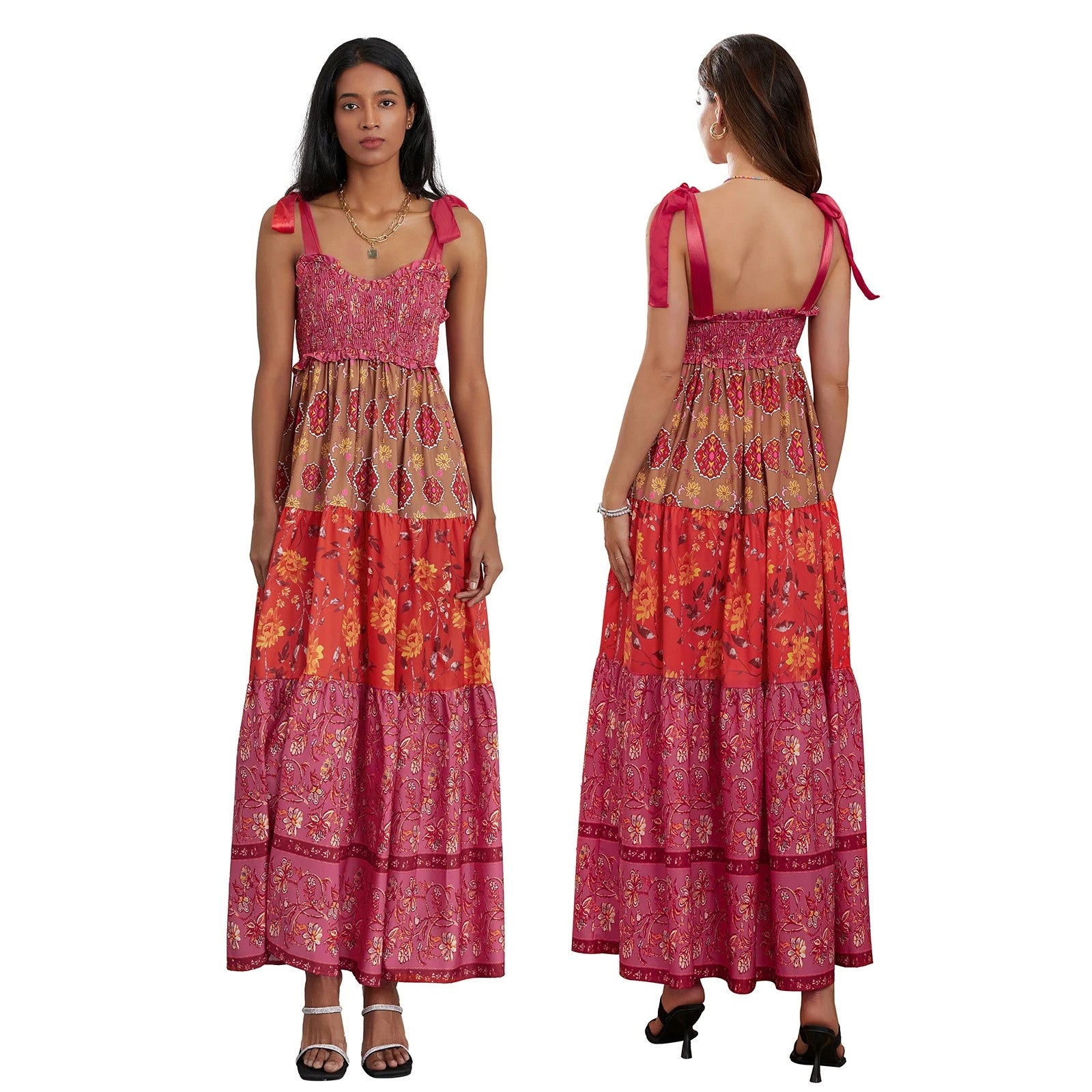 Fiorella Floral Tie-Shoulder Maxi Dress - Coral Bloom Floral