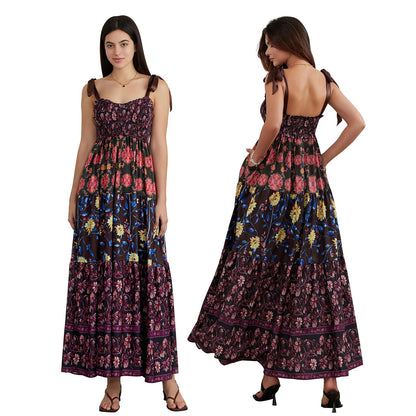 Fiorella Floral Tie-Shoulder Maxi Dress - Midnight Garden Floral
