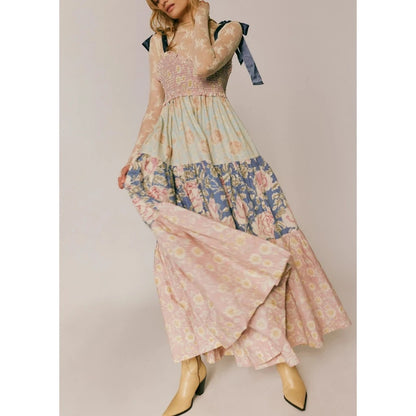 Fiorella Floral Tie-Shoulder Maxi Dress - Rosewood Patchwork