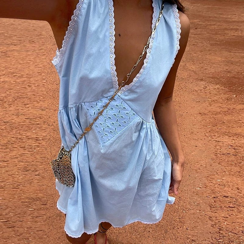 Fontaine Lace Mini Dress - Azure