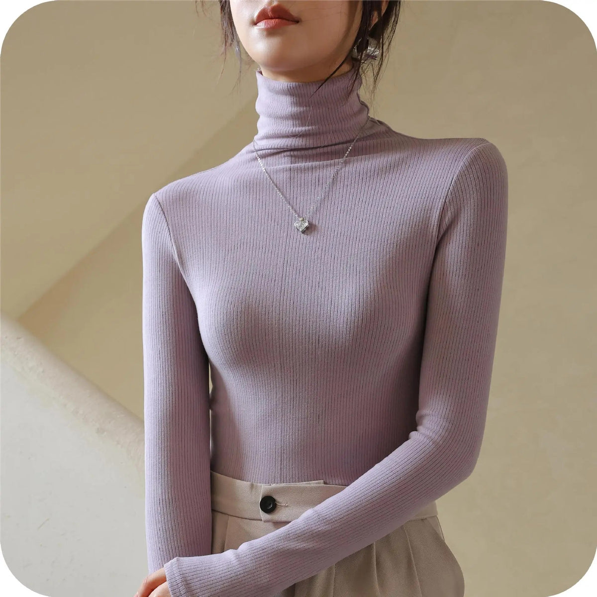 Fontaine Ribbed Turtleneck - Plum Purple