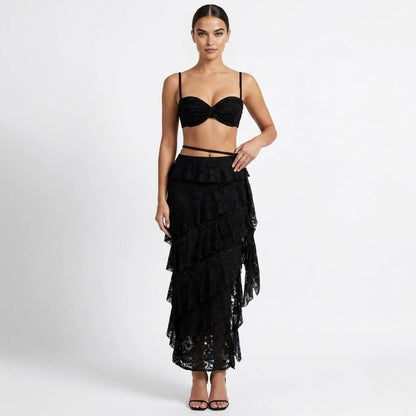 Fribourg Lace Corset Set - Black