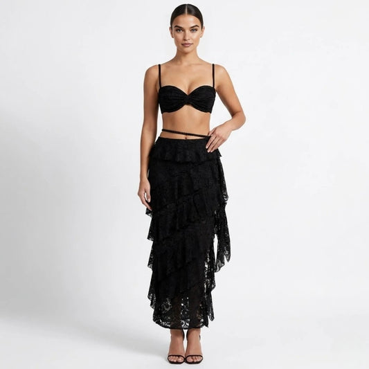 Fribourg Lace Corset Set - Black