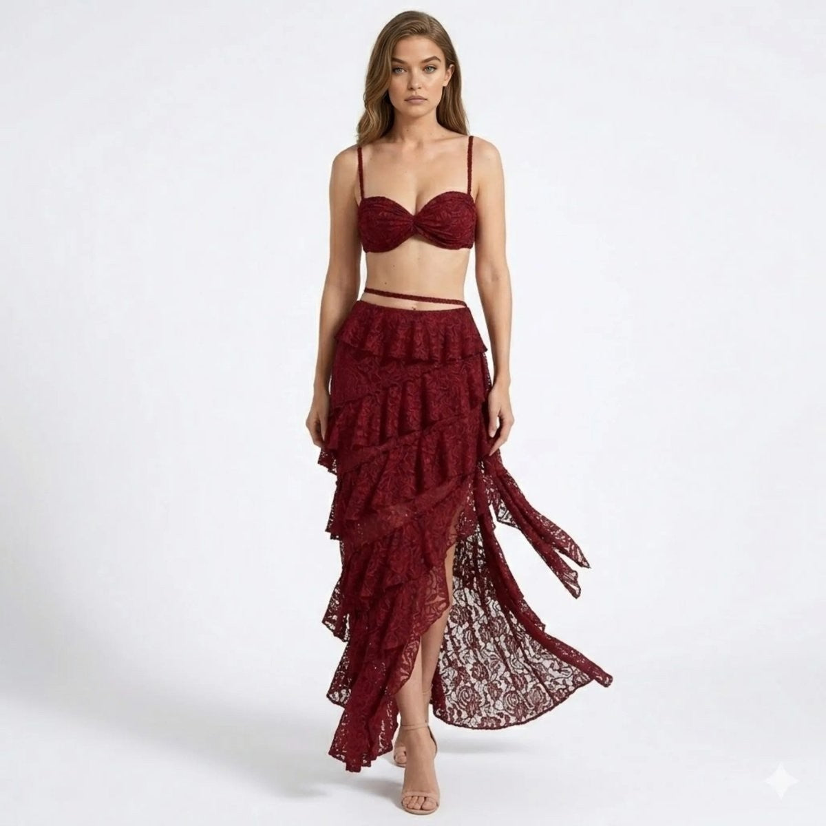 Fribourg Lace Corset Set - Burgundy