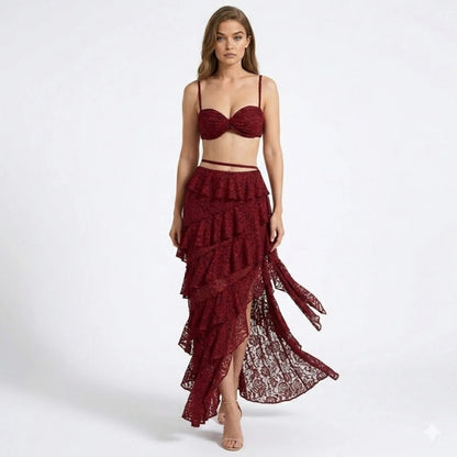 Fribourg Lace Corset Set - Burgundy