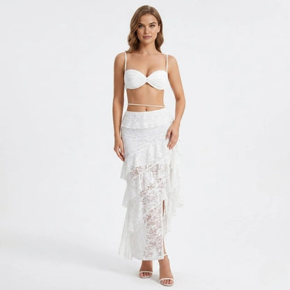 Fribourg Lace Corset Set - White