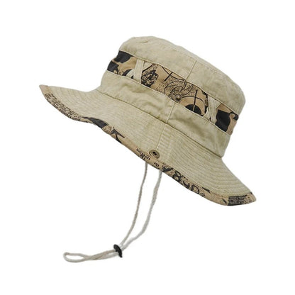 Garda Adjustable Bucket Hat - Beige Map Print
