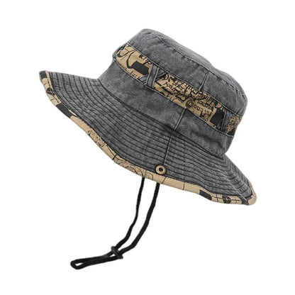 Garda Adjustable Bucket Hat - Charcoal Map Print