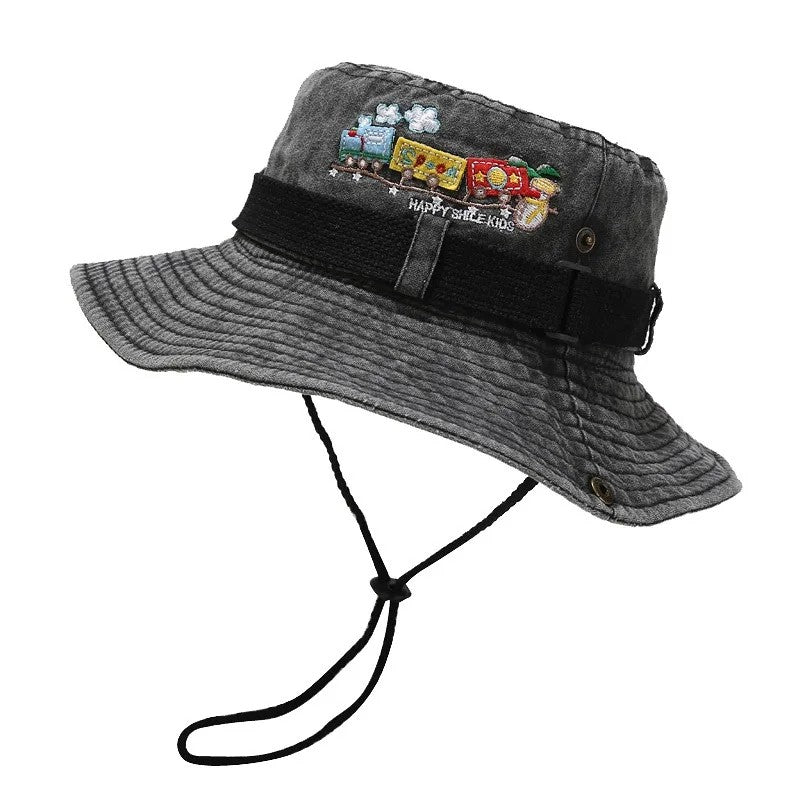 Garda Adjustable Bucket Hat - Charcoal Train Print