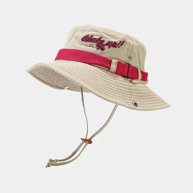 Garda Adjustable Bucket Hat - Cream Magenta Band