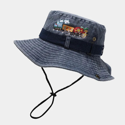 Garda Adjustable Bucket Hat - Indigo Train Print
