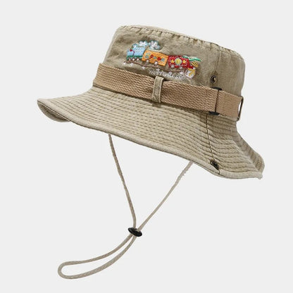 Garda Adjustable Bucket Hat - Khaki Train Print