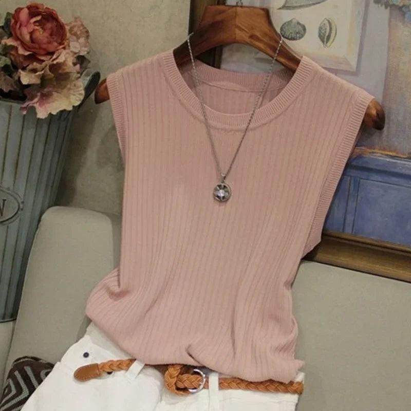 Garda Knit Vest Top - Blush Pink
