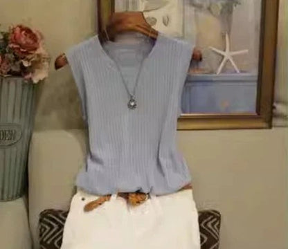 Garda Knit Vest Top - Sky Blue