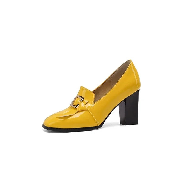 Givenne Patent Leather Loafer Pumps - Vibrant Yellow
