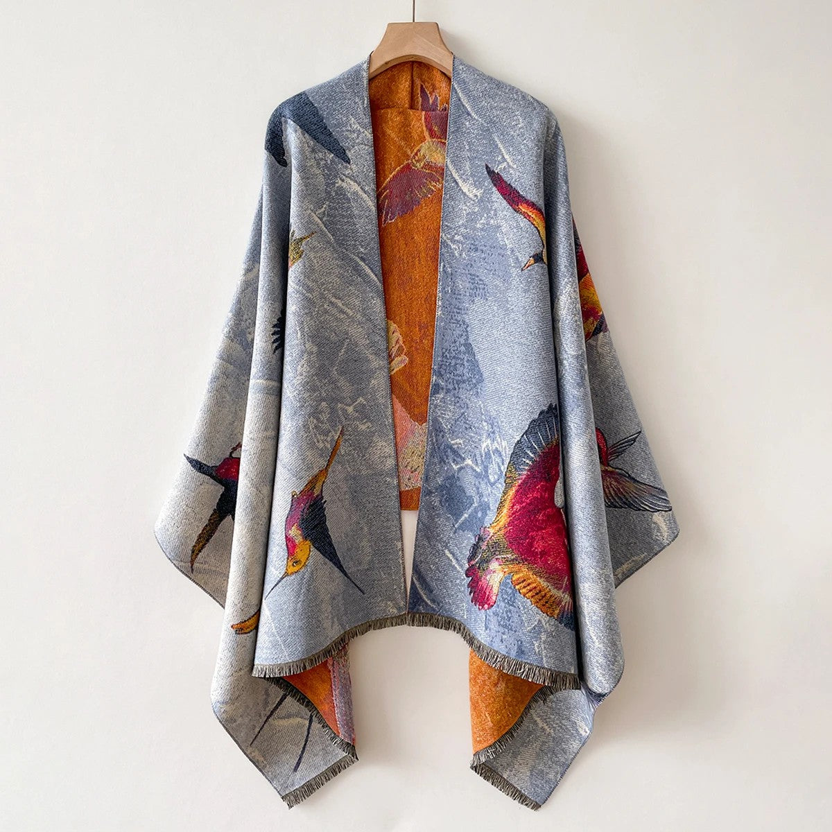 Gracia Cashmere Jacquard Shawl Wrap - Azure Garden