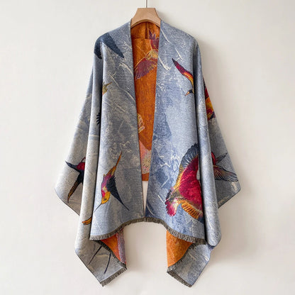 Gracia Cashmere Jacquard Shawl Wrap - Azure Garden