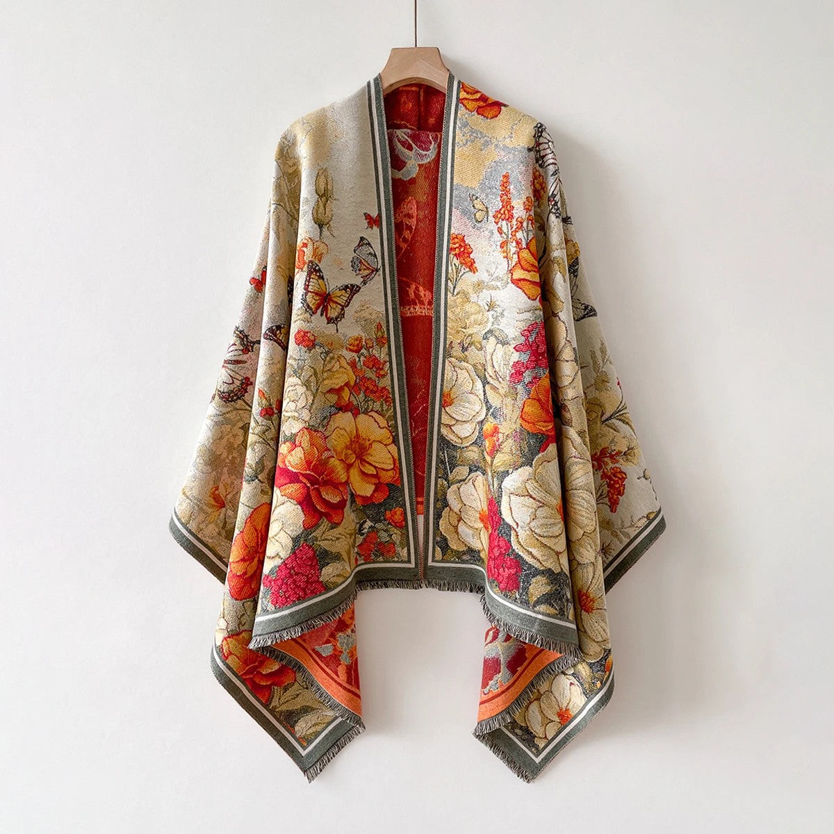 Gracia Cashmere Jacquard Shawl Wrap - Golden Bloom